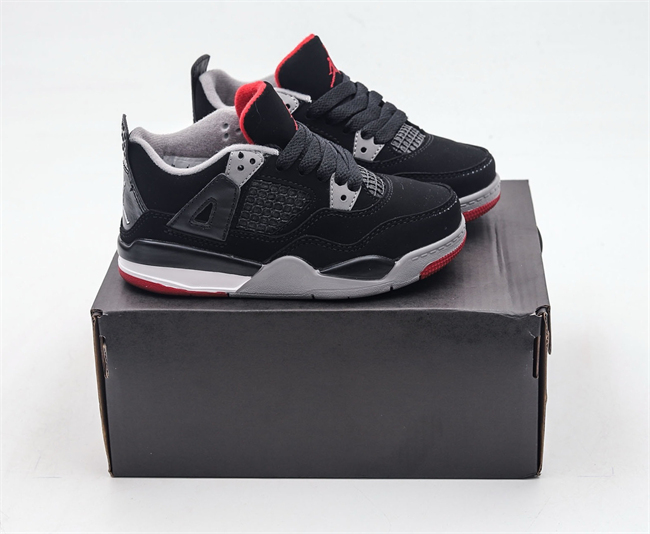 Youth Running weapon Super Quality Air Jordan 4 Black Shoes 038